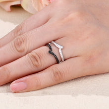 Load image into Gallery viewer, "Simple Lines" 18K set with natural black and white diamonds, double V-shaped silk scarf diamond ring