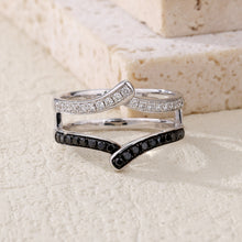 Load image into Gallery viewer, "Simple Lines" 18K set with natural black and white diamonds, double V-shaped silk scarf diamond ring