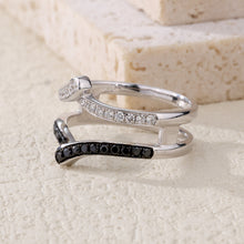 Load image into Gallery viewer, "Simple Lines" 18K set with natural black and white diamonds, double V-shaped silk scarf diamond ring
