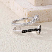 Load image into Gallery viewer, "Simple Lines" 18K set with natural black and white diamonds, double V-shaped silk scarf diamond ring