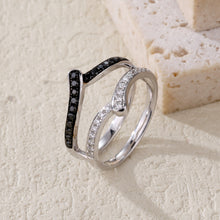 Load image into Gallery viewer, "Simple Lines" 18K set with natural black and white diamonds, double V-shaped silk scarf diamond ring