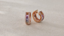 Load and play video in Gallery viewer, "Rectangular Combination" 18K natural rectangular sapphire colored gemstone and diamond earrings