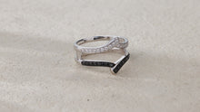 Load and play video in Gallery viewer, "Simple Lines" 18K set with natural black and white diamonds, double V-shaped silk scarf diamond ring