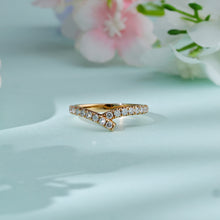 Load image into Gallery viewer, "Simple Lines" 18K set with natural white diamonds, V-shaped silk scarf style diamond ring

