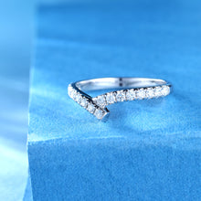 Load image into Gallery viewer, "Simple Lines" 18K set with natural white diamonds, V-shaped silk scarf style diamond ring
