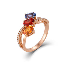 Load image into Gallery viewer, 18K natural egg-shaped sapphire colored gemstone diamond ring
