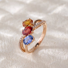 Load image into Gallery viewer, 18K natural egg-shaped sapphire colored gemstone diamond ring

