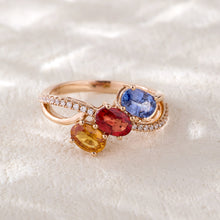 Load image into Gallery viewer, 18K natural egg-shaped sapphire colored gemstone diamond ring
