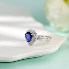 將圖片載入圖庫檢視器 18K梨形藍寶石圍石鑽石戒指
